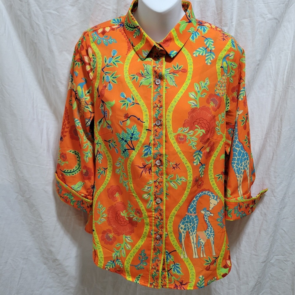 Gretchen Scott Jungle Symphony Animal Print Boyfriend Shirt Button Down Sz XS